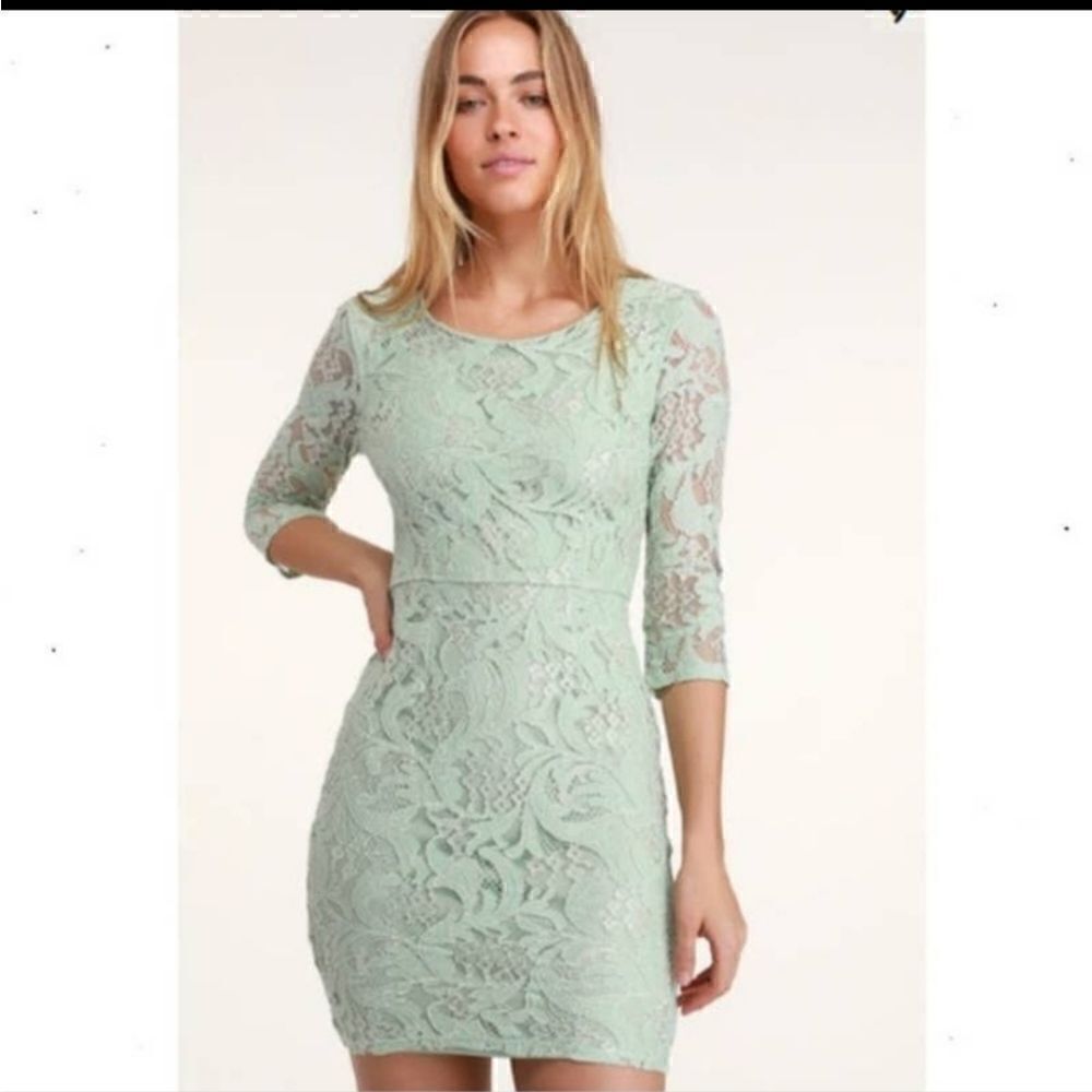 Lulus | Bodycon Dress | Lace | Mint Green | Small - Picture 1 of 7